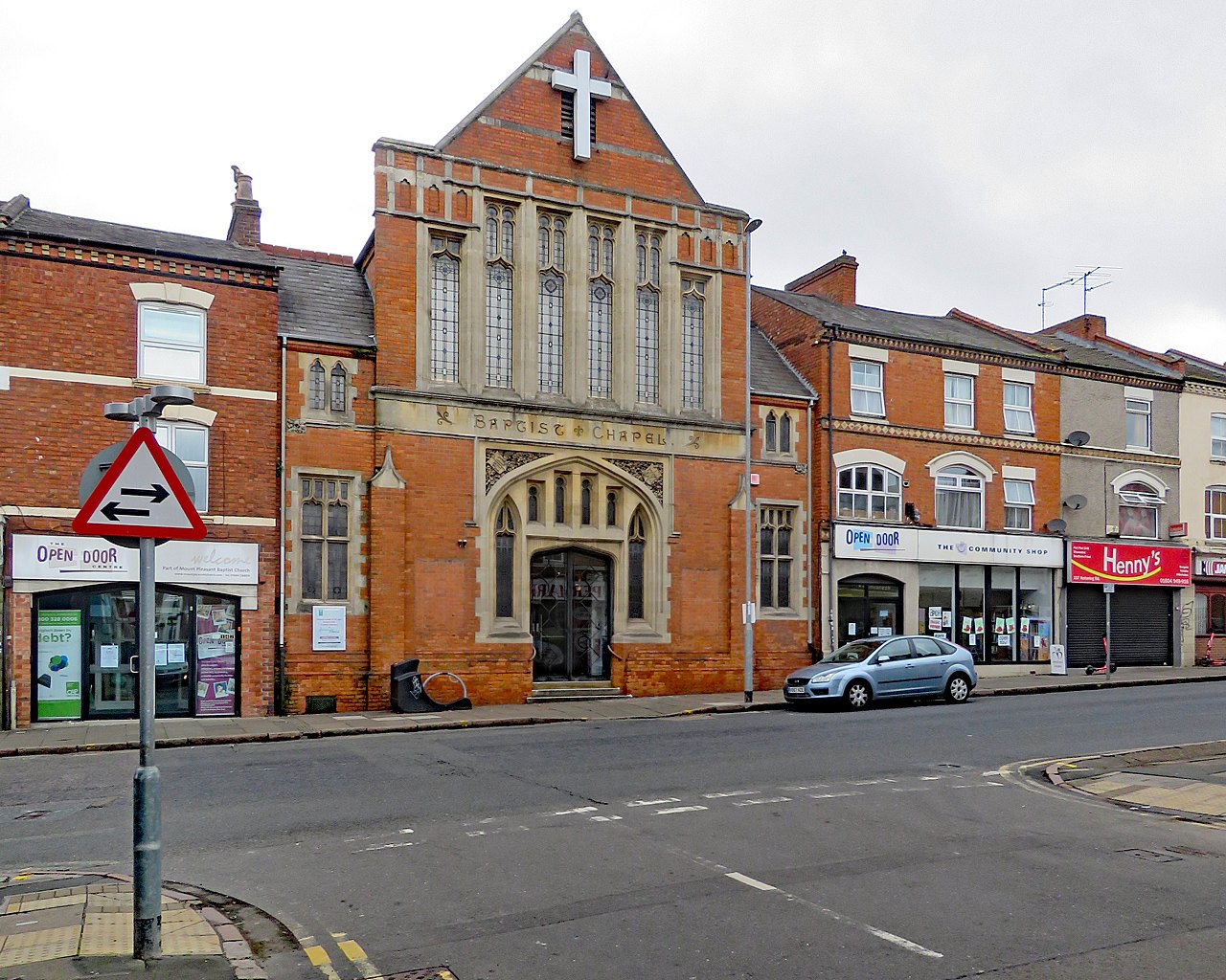 The chapel on Kettering Road, with the Open Door Centre and neighbouring shops